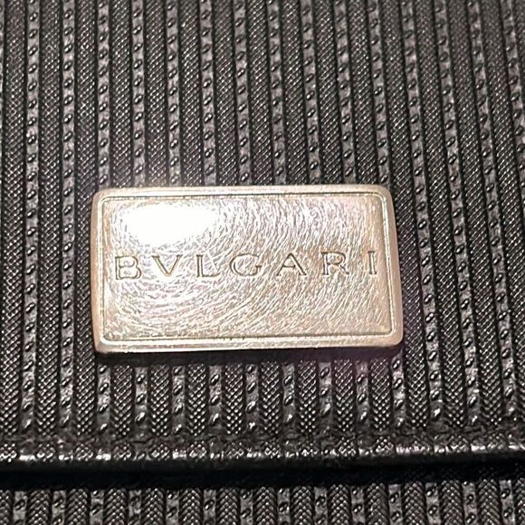 Bvlgari Foldover Long Wallet Black Textured Leather Multicompartment Travel - Picture 6 of 16